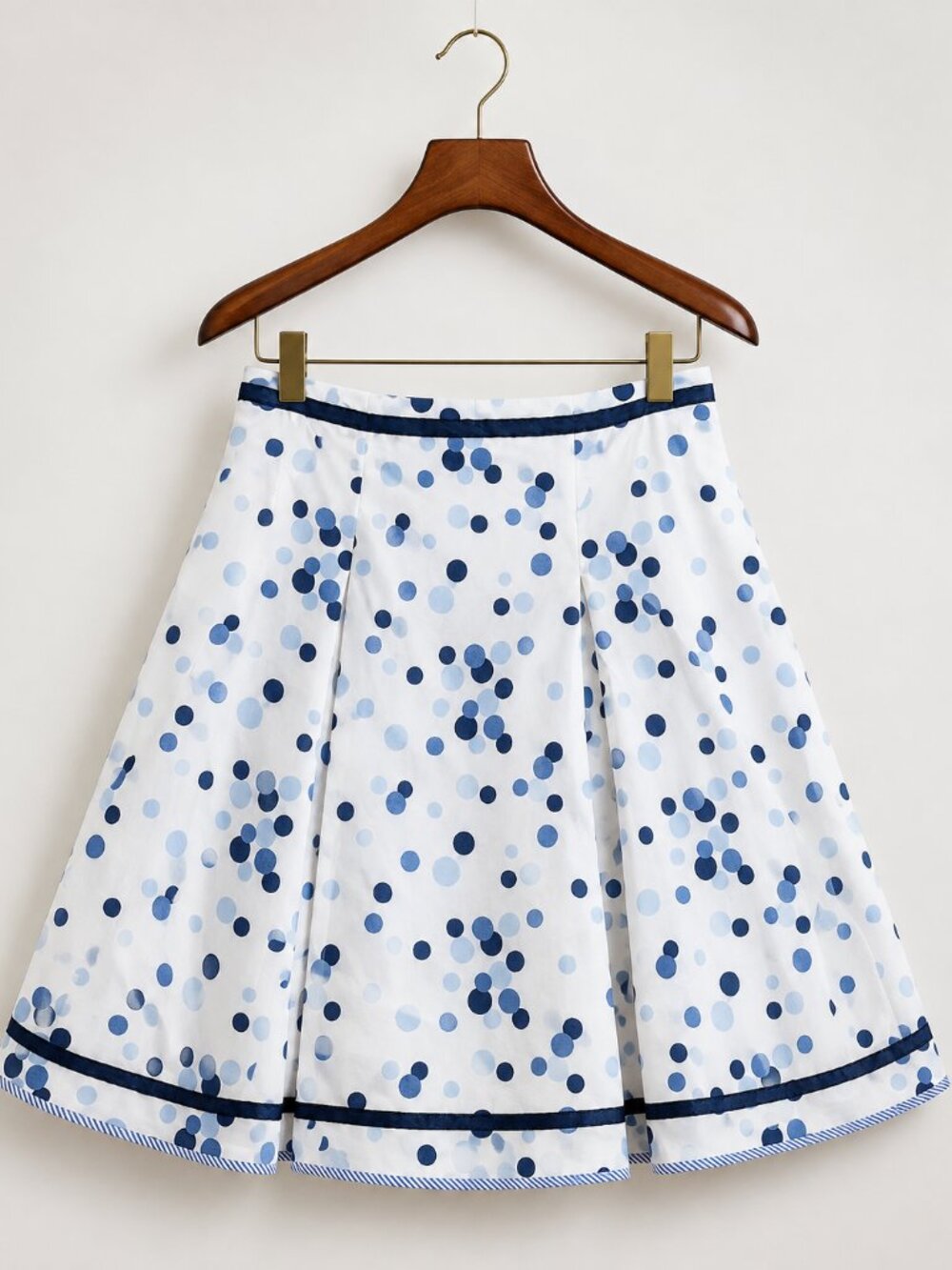 Polka Dot Jessica 16 White & Blue Cotton Flared Pleated Skirt Resortwear Brunch